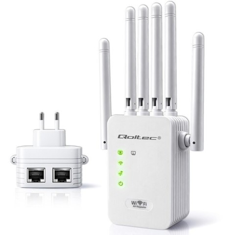 Qoltec Wzmacniacz sygnału WiFi | Repeater | Access Point | 300Mb/s | 6 anten | 2xRJ45
