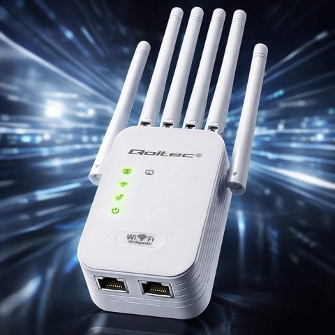 Qoltec Wzmacniacz sygnału WiFi | Repeater | Access Point | 300Mb/s | 6 anten | 2xRJ45