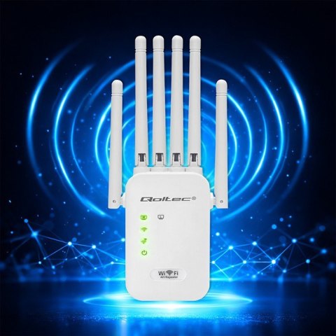Qoltec Wzmacniacz sygnału WiFi | Repeater | Access Point | 300Mb/s | 6 anten | 2xRJ45