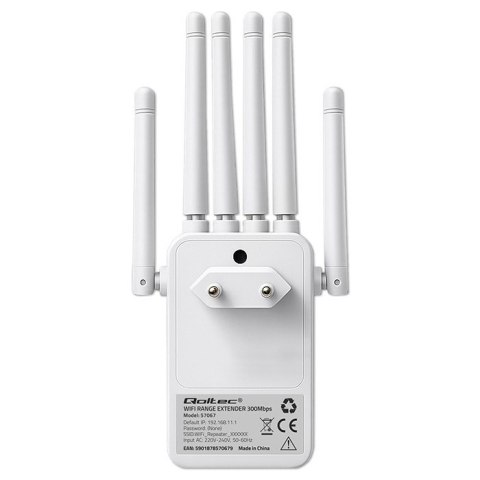 Qoltec Wzmacniacz sygnału WiFi | Repeater | Access Point | 300Mb/s | 6 anten | 2xRJ45