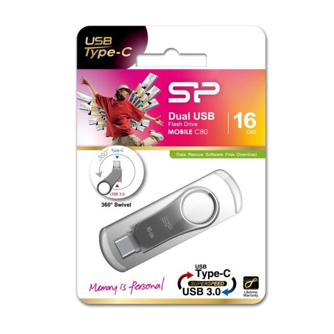 Silicon Power Pendrive Silicon Power Mobile C80 16GB USB 3.1/Type-C Silver