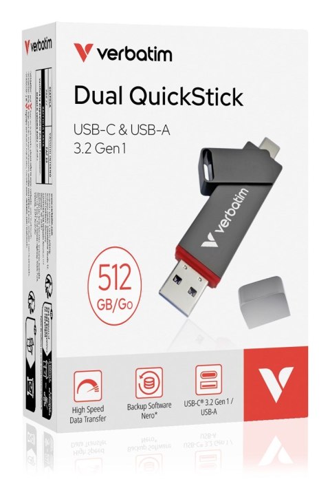 Verbatim Verbatim Dual QuickStick pamięć USB 512 GB USB Type-A / USB Type-C 3.2 Gen 1 (3.1 Gen 1) Szary
