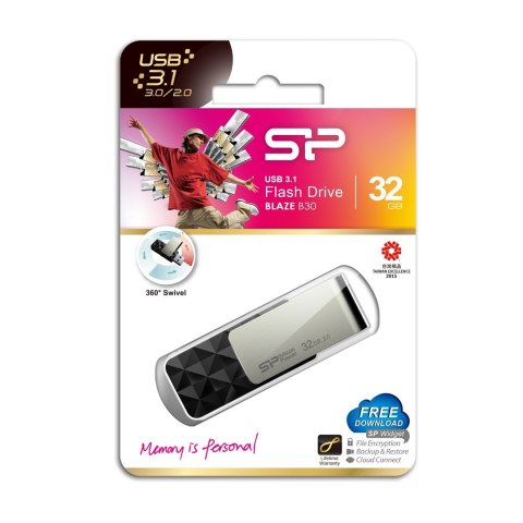 Silicon Power Pendrive Silicon Power Blaze B30 32GB USB 3.1 kolor czarny (SP032GBUF3B30V1K)