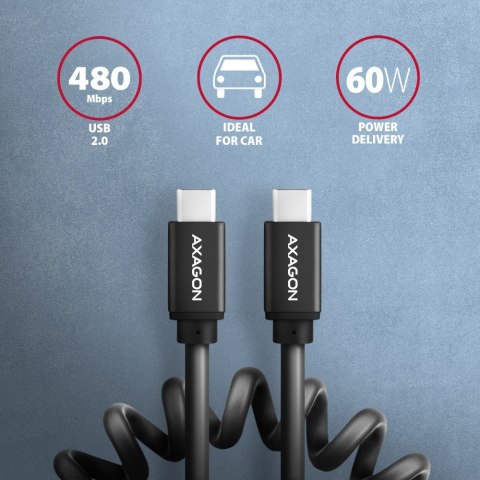 AXAGON BUCM-CM10TB Kabel Twister USB-C - USB-C, 0,6m, USB 2.0, 3A, ALU, PVC Czarny