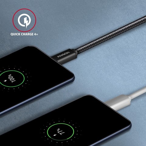 AXAGON BUCM3-AM10AB Kabel USB-C - USB-A 3.2 Gen 1, 1m, 3A, ALU, oplot, Czarny