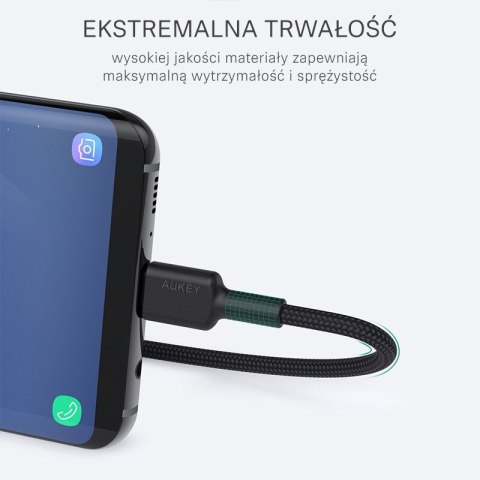 AUKEY CB-CA2 OEM kabel USB-C - USB-A 2m 60W PD 3A 20V FCP AFC nylonowy oplot czarny