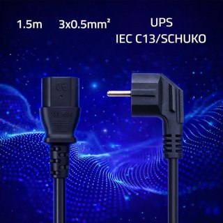 Qoltec Kabel zasilający | wtyczka kątowa SCHUKO CEE 7/7 (E/F) | IEC C13 | 3x0.5mm2 | czysta miedź | 1.5m