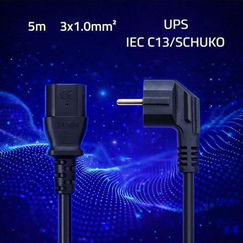 Qoltec Kabel zasilający wtyczka kątowa SCHUKO CEE 7/7 (E/F) IEC C13 3x1.0mm2 Czysta miedź Cu 5m