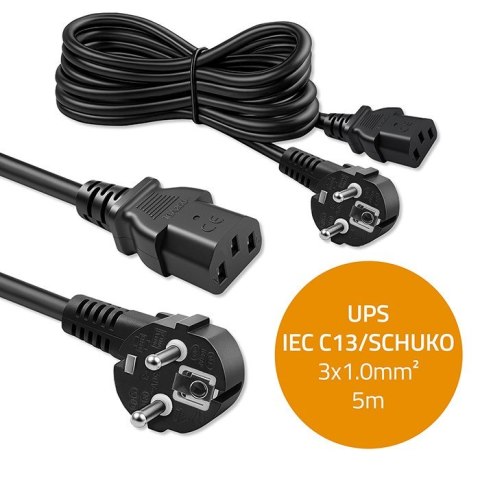 Qoltec Kabel zasilający wtyczka kątowa SCHUKO CEE 7/7 (E/F) IEC C13 3x1.0mm2 Czysta miedź Cu 5m
