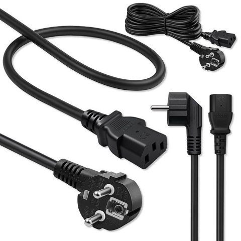 Qoltec Kabel zasilający wtyczka kątowa SCHUKO CEE 7/7 (E/F) IEC C13 3x1.0mm2 Czysta miedź Cu 5m