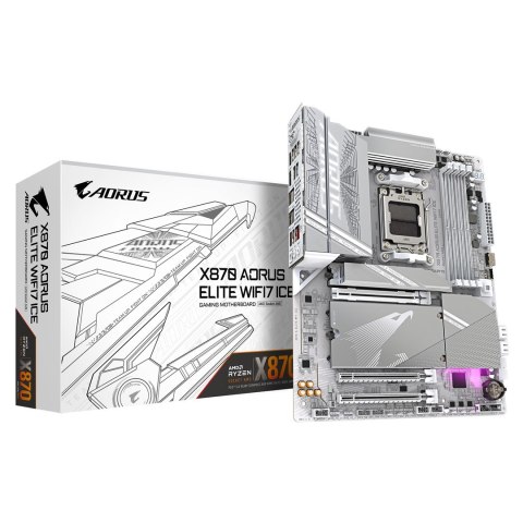 Gigabyte Płyta główna Gigabyte X870 AORUS ELITE WF7 ICE - Supports AMD Ryzen 9000 CPUs, 16+2+2 Phases Digital VRM, up to 8200MHz DDR5 (OC