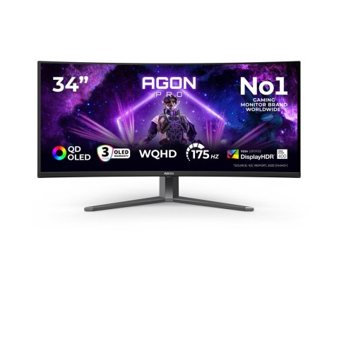 AOC Monitor AOC AGON PRO AG346UCD 86,4cm 34" 3440x1440px Wide Quad HD QD-OLED Czarny, Szary