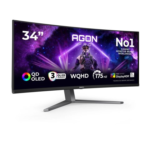 AOC Monitor AOC AGON PRO AG346UCD 86,4cm 34" 3440x1440px Wide Quad HD QD-OLED Czarny, Szary