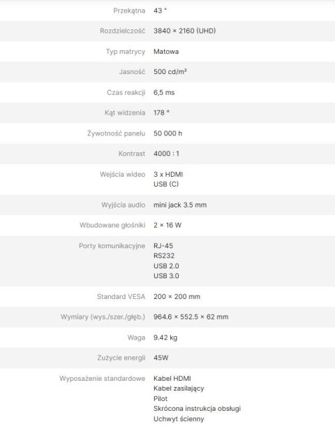 AVTEK AVTEK MONITOR INFORMACYJNY DS2 43"