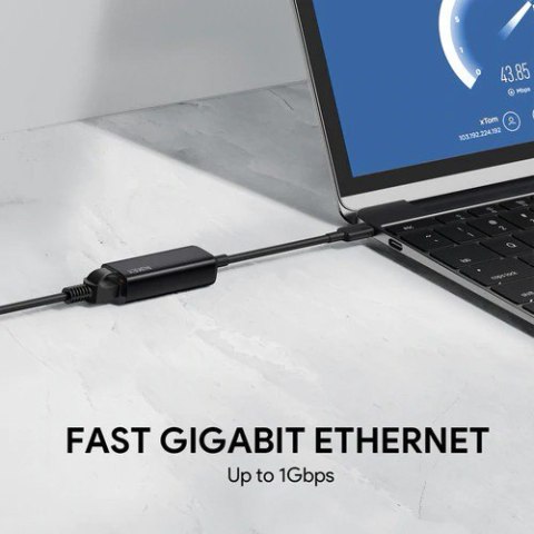 AUKEY CB-A30 aluminiowa karta sieciowa USB-C Gigabit 10/100/1000 Mbps RJ45 | 1 Gb/s | USB 3.0 Typ C | diody LED