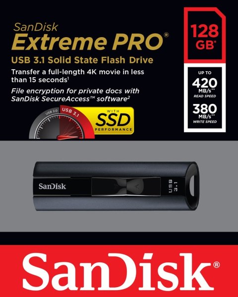 SanDisk EXTREME PRO USB 3.1/SOLID STATE FLASH DRIVE 128GB