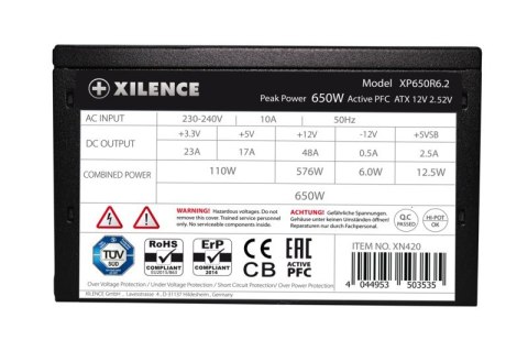 XILENCE Zasilacz Xilence XN420 - 650 W - 220 - 240 V - 50 Hz - 10 A - Aktywny - 576 W