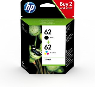 Hewlett-Packard Tusz HP zestaw HP 62, HP62=N9J71AE, zawiera czarny i kolor, C2P204A+C2P206AE
