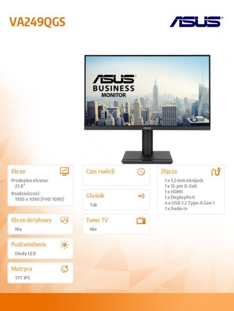 Asus Monitor 23.8 cala VA249QGSE IPS FHD HDMI DP VGA 120Hz