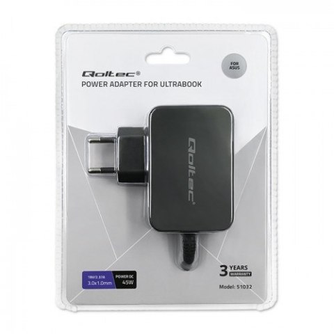 Qoltec QOLTEC ZASILACZ DO ULTRABOOKA ASUS 45W | 19V | 2.37A | 3.0*1.0