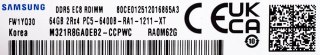 Samsung SemiConductor Samsung RDIMM DDR5 64GB 2Rx4 6400MHz PC5-51200 ECC REGISTERED M321R8GA0EB2-CCP