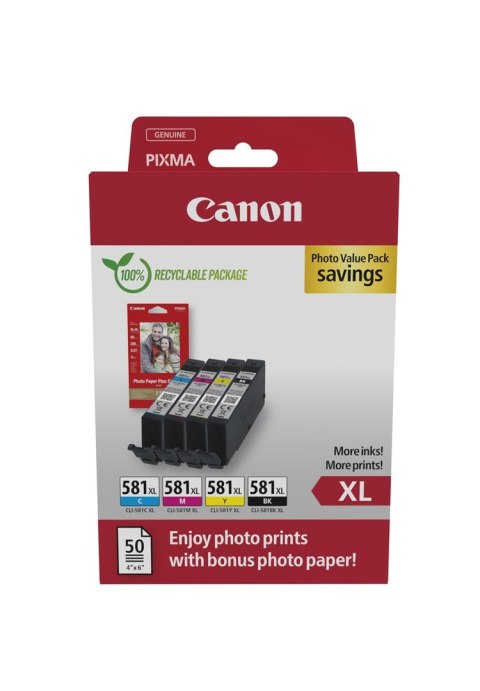 Canon Canon 2052C006 - Zestaw tuszy XL - Cyjan, Magenta, Żółty - 8.3 ml każdy - 4 sztuki - Pakiet promocyjny zdjęć