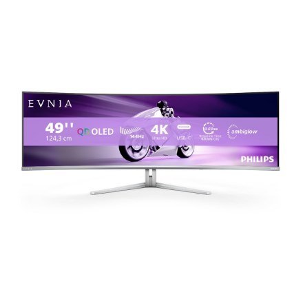 Philips Philips Evnia 8000 49M2C8900L/00 monitor komputerowy 124,2 cm (48.9") 5120 x 1440 px Dual QHD QD-OLED Biały