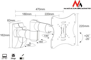 Maclean Uchwyt do monitora 23-42'' 30 kg uniwersalny MC-503A S max vesa 200 srebrny