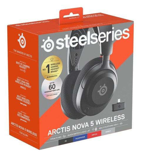 SteelSeries Seria SteelSeries | Zestaw słuchawkowy do gier | Arctis Nova 5 | Łączność Bluetooth | Nauszne | Mikrofon | Redukcja szumów | Łąc