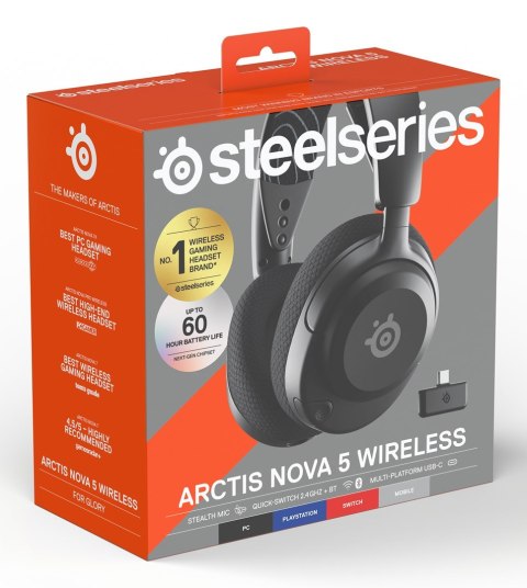 SteelSeries Seria SteelSeries | Zestaw słuchawkowy do gier | Arctis Nova 5 | Łączność Bluetooth | Nauszne | Mikrofon | Redukcja szumów | Łąc