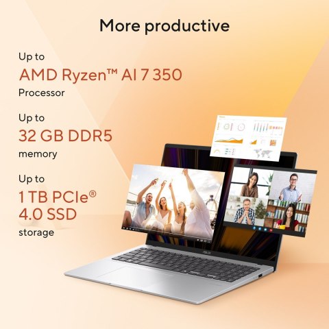 ASUS ASUS Vivobook 16 M1607KA-MB164W Ryzen AI 5 330 16.0"WUXGA IPS-level Panel 60Hz 300nits AG 16GB DDR5 SSD512 Radeon Graphics WLAN+