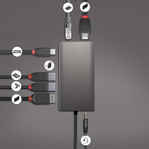 LINDY Lindy 43323 stacja dokująca Przewodowa USB 3.2 Gen 1 (3.1 Gen 1) Type-C Czarny, Szary