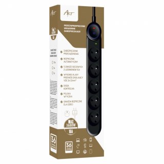 ART Urządzenie zabezpieczenie przeciw przepięciowe SPD/przeciążeniowe F2100 z wyłącznikiem 5gniazd1-16A-czarny-1,5m-3x1,5mm2
