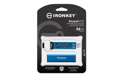 Kingston Flashdrive Kingston 32GB IKKP200/32GB IronKey Keypad 200 USB Typu-A 3.2 Gen 1 (3.1 Gen 1) Niebieski
