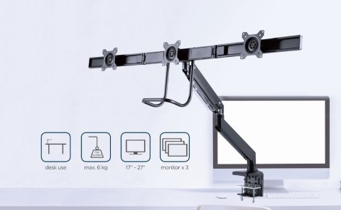 GEMBIRD GEMBIRD BIURKOWE REGULOWANE RAMIĘ/UCHWYT NA 3 MONITORY 17-27, VESA 100X100MM, DO 6 KG