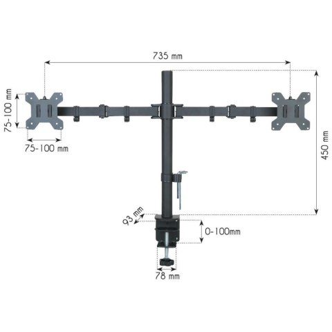 TECHly TECHLY PODWÓJNE RAMIĘ BIURKOWE 2X LED/LCD 13-27 CA