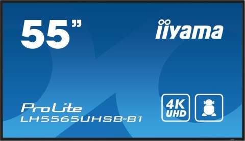 IIYAMA Iiyama LH5565UHSB-B1 signage display Kiosk 138,7 cm (54.6") LED Wi-Fi 800 cd/m2 4K Ultra HD Czarny Procesor wbudowany Android 11