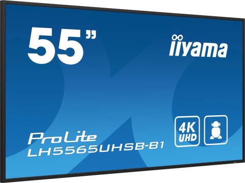 IIYAMA Iiyama LH5565UHSB-B1 signage display Kiosk 138,7 cm (54.6") LED Wi-Fi 800 cd/m2 4K Ultra HD Czarny Procesor wbudowany Android 11