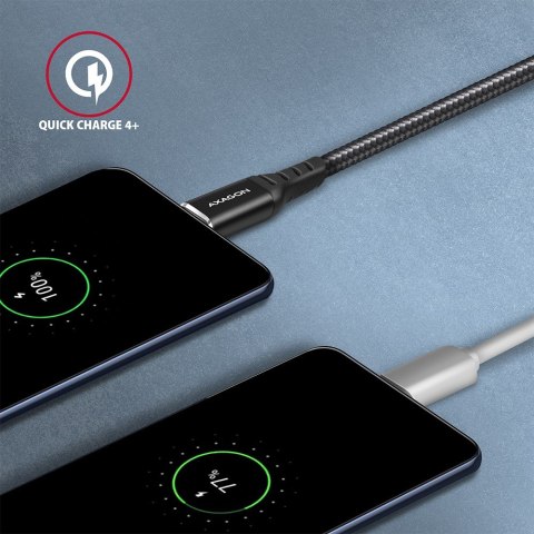 AXAGON BUCM-CM30AB Kabel USB-C - USB-C 2.0, 3m, PD 60W, 3A, ALU, oplot, Czarny