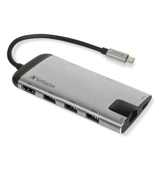 Verbatim VERBATIM MULTIPORT USB-C 3.1, 3X USB 3.0, HDMI 4K, RJ45, SD/MICRO SD 49142