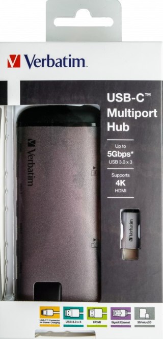 Verbatim VERBATIM MULTIPORT USB-C 3.1, 3X USB 3.0, HDMI 4K, RJ45, SD/MICRO SD 49142