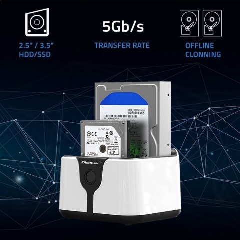 Qoltec QOLTEC STACJA DOKUJĄCA DO DYSKÓW HDD SSD 2.5" 3.5" | SATA III | USB 3.0 | SUPER SPEED 5GB/S | Z FUNKCJĄ KLONOWANIA OFFLINE