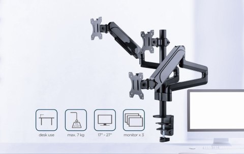 GEMBIRD GEMBIRD BIURKOWE REGULOWANE RAMIĘ/UCHWYT NA 3 MONITORY 17-27, VESA 100X100MM, DO 7 KG