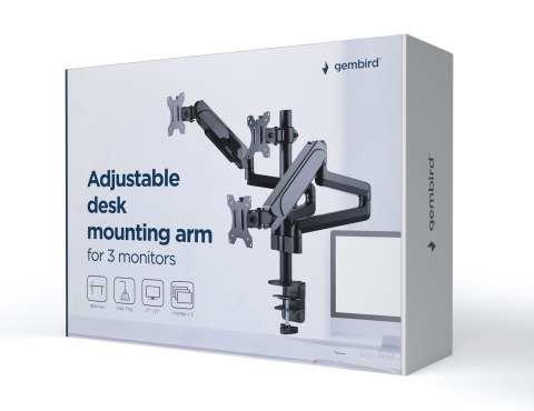 GEMBIRD GEMBIRD BIURKOWE REGULOWANE RAMIĘ/UCHWYT NA 3 MONITORY 17-27, VESA 100X100MM, DO 7 KG