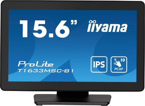 IIYAMA Monitor IIYAMA T1633MSC-B1 15.6inch PCAP Full HD Bezel Free Front 10P Touch 385cd/m2 HDMI DP USB Interface HUB 2x2.0 Speakers