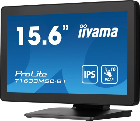 IIYAMA Monitor IIYAMA T1633MSC-B1 15.6inch PCAP Full HD Bezel Free Front 10P Touch 385cd/m2 HDMI DP USB Interface HUB 2x2.0 Speakers