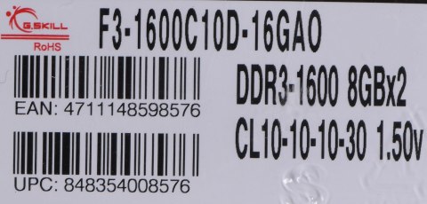 G.SKILL G.SKILL ARES DDR3 2X8GB 1600MHZ CL10 XMP LOW PROFILE F3-1600C10D-16GAO