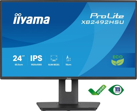 IIYAMA Monitor iiyama ProLite 24-calowy panel IPS Full HD z wąskimi ramkami, klasą energetyczną B, regulowaną wysokością