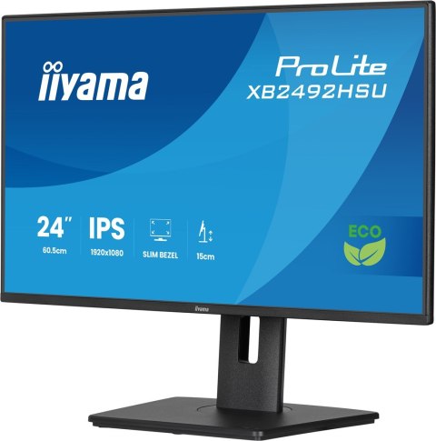 IIYAMA Monitor iiyama ProLite 24-calowy panel IPS Full HD z wąskimi ramkami, klasą energetyczną B, regulowaną wysokością