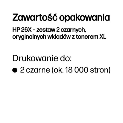 Hewlett-Packard HP 26X - zestaw 2 czarnych, oryginalnych wkładów z tonerem XL